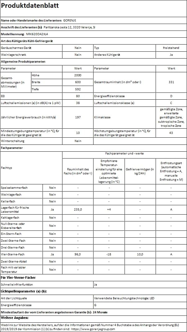 Gorenje N 619EAXL4 Kühl-Gefrier-Kombination/ LED Display/ 186 cm/ 300 l/ NoFrostPLus/ Gemüsefach mit Feuchteregler/ FastFreeze/ edelstahl