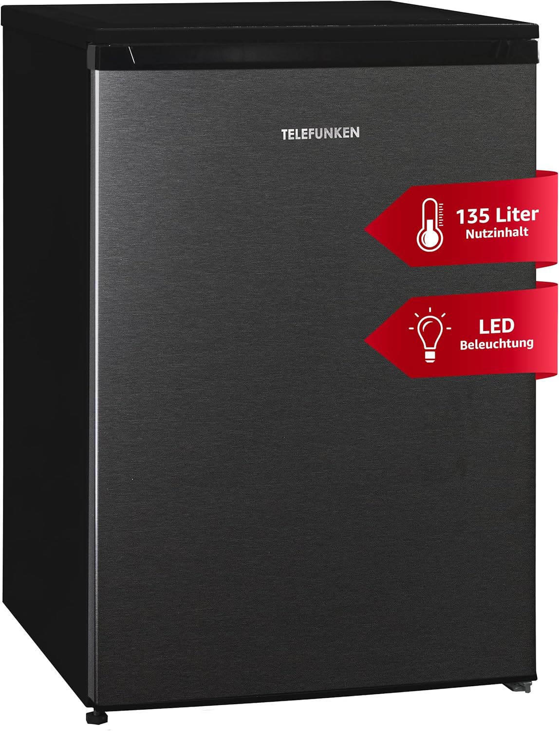 TELEFUNKEN Kühlschrank ohne Gefrierfach | Freistehend | 135 Liter Nutzinhalt | Kühlschrank klein mit Gemüsefach | LED-Beleuchtung | Türanschlag wechselbar | C-135-100-W weiß