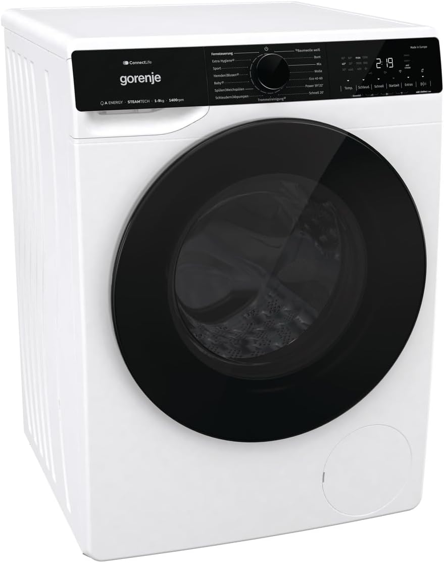 Gorenje WPNA 84 SATSWIFI Waschmaschine mit Dampffunktion / 8 kg / 1400 U/Slim Line/ConnectLife WiFi/Total AuaStop/Inverter PowerDrive Motor/Edelstahltrommel/Kindersicherung/EEK A