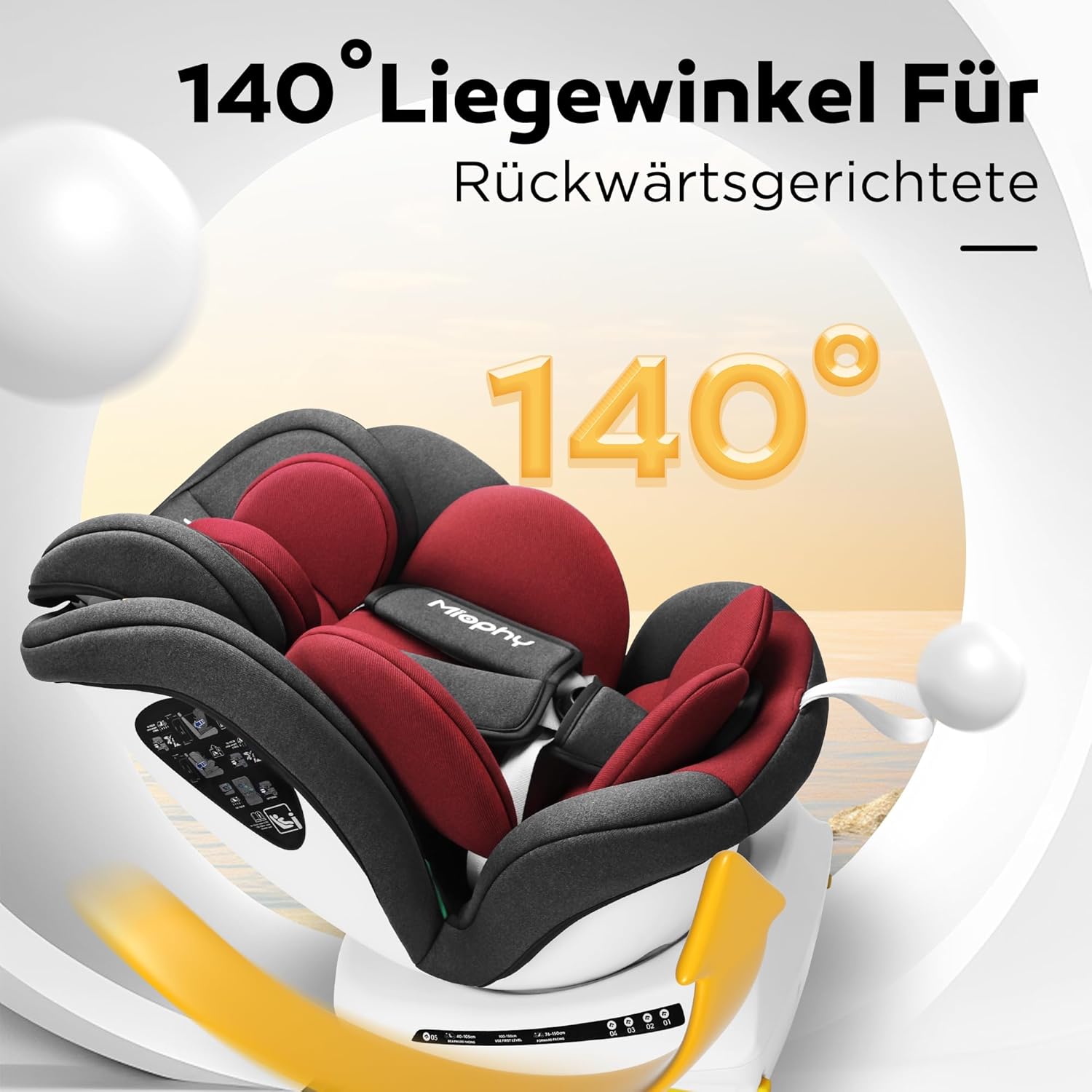 Miophy I-Size 360°drehbar Kindersitz, Gruppe 0+1/2/3, 0-12 Jahre, 40-150 cm, Baby Autositz mit isofix