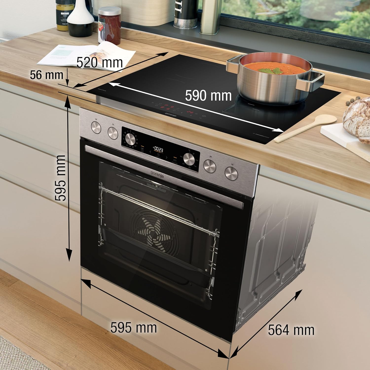 Gorenje Einbauherd-Set Heißluft Inox Set 4 mit Glaskeramik-Kochfeld / 77 Liter / ExtraSteam / GentleClose & Open / EcoClean / AirFry / PizzaMode / PerfectGrill / Teleskopauszüge / Inox-Look