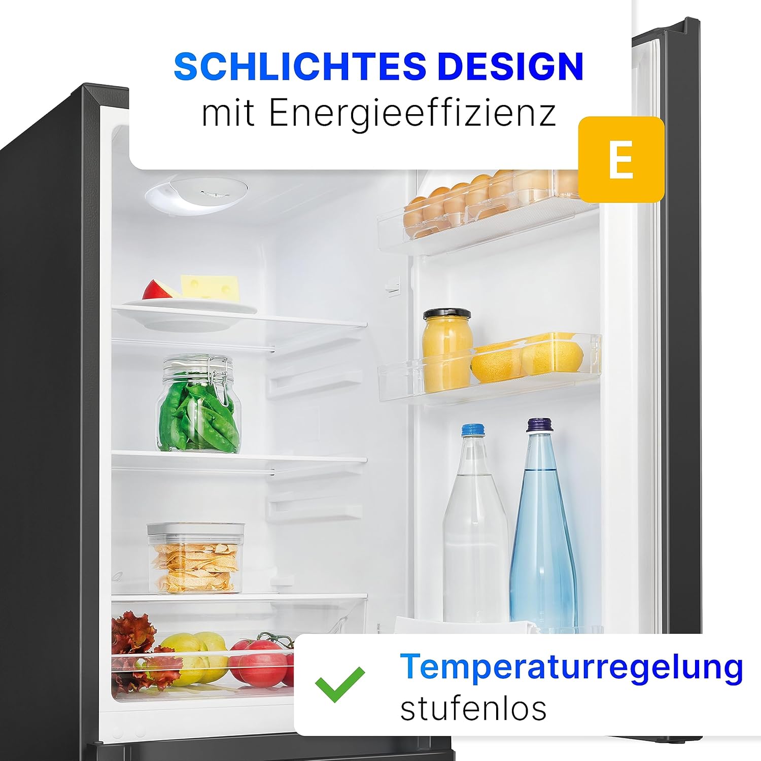 Bomann Fridge-Freezer KG 320.2, 143 cm High, Fridge-Freezer with 175 Litre Capacity, 3 Shelves and 3 Drawers, Door Stop Replaceable, Quiet Fridge-Freezer 39 dB, Black