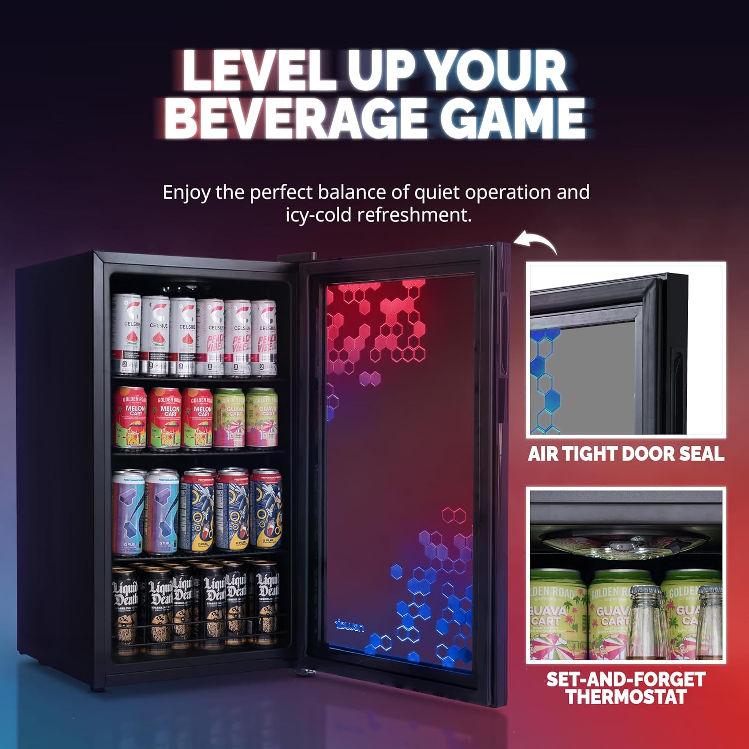 Getränkekühlschrank | Freistehender Kühlschrank für 126 Dosen mit Glastür mit Scharnier rechts | Mini-Getränkekühlschrank, perfekt für Bier, Wein, Limonade und kühlere Getränke