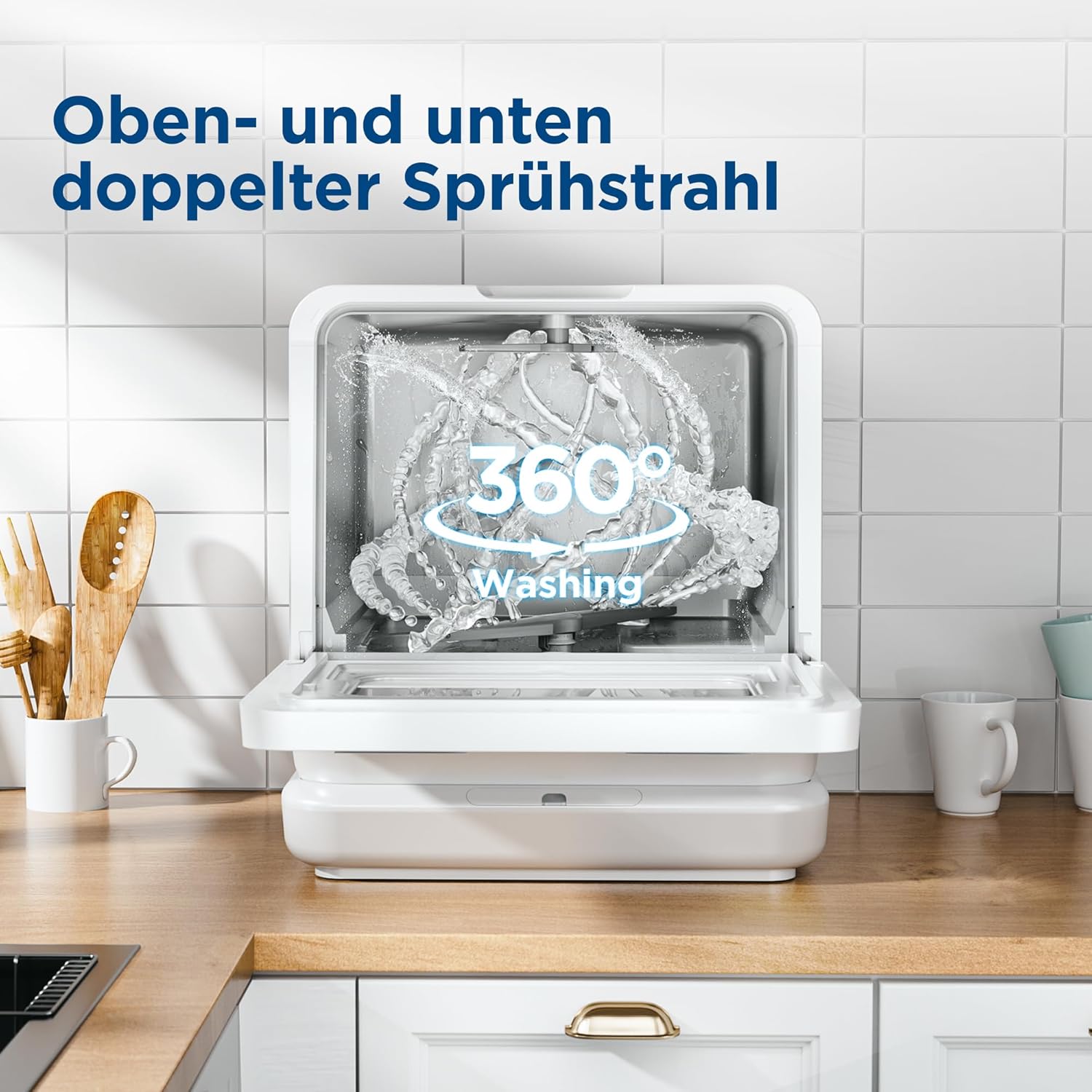 Gudsunal Tischgeschirrspüler, Mini Geschirrspüler mit 7L Wassertank,ohne Wasseranschluss, 6 Programme,72°C Hochtemperatur-Hygiene,Hybrid-Trocknung & Erhaltungsfunktion, Spülmaschine klein für Camping