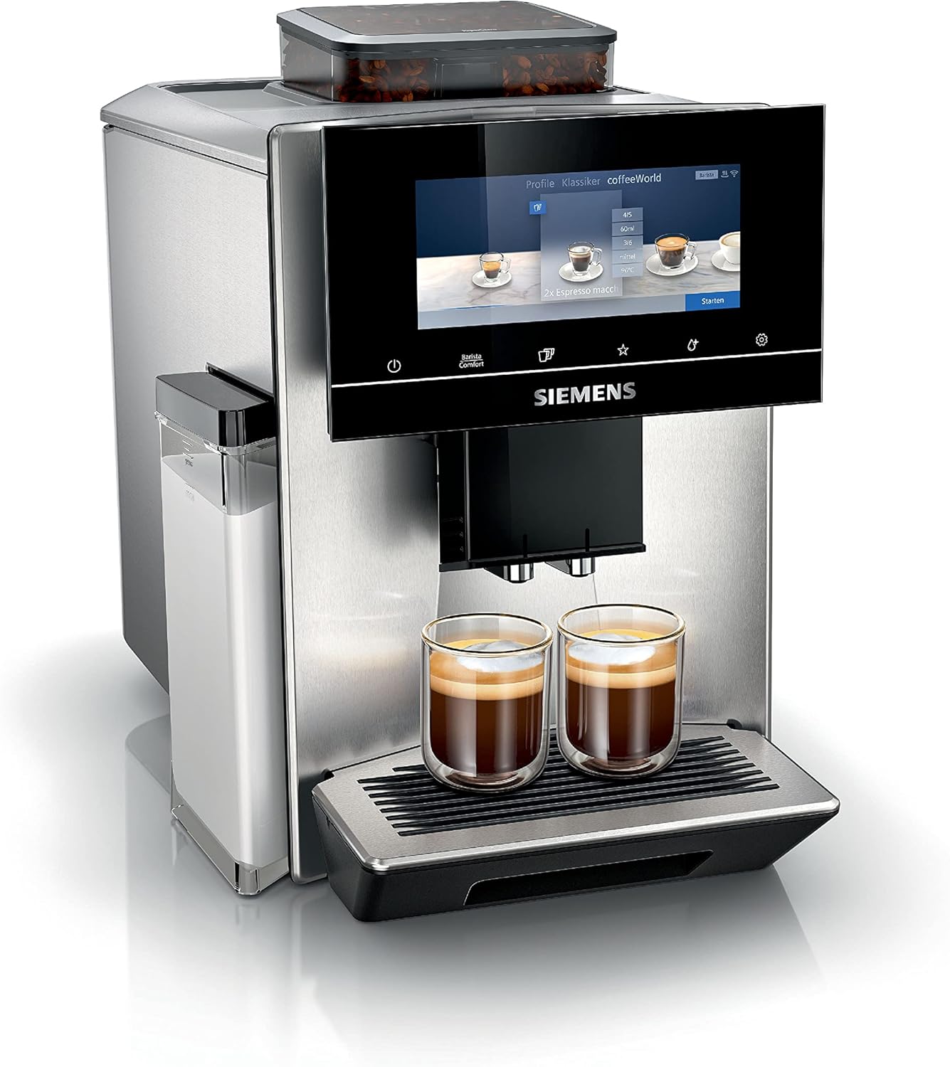 Siemens Kaffeevollautomat EQ900 TQ903D03, App-Steuerung, intuitives Full-Touch-Display, Barista-Modus, AromaBoost, Geräuschreduzierung, Premiummahlwerk, automatische Dampfreinigung, 1500 W, edelstahl