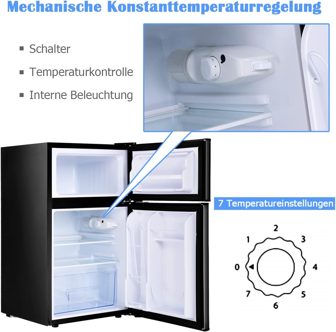 GOPLUS Kühlschrank mit Gefrierfach - Kühl Gefrierkombination / 90L Gesamtnutzinhalt, 27L Gefrierteil/Thermostat einstellbar/LED Innenbeleuchtung/Türanschlag wechselbar (Weiß)