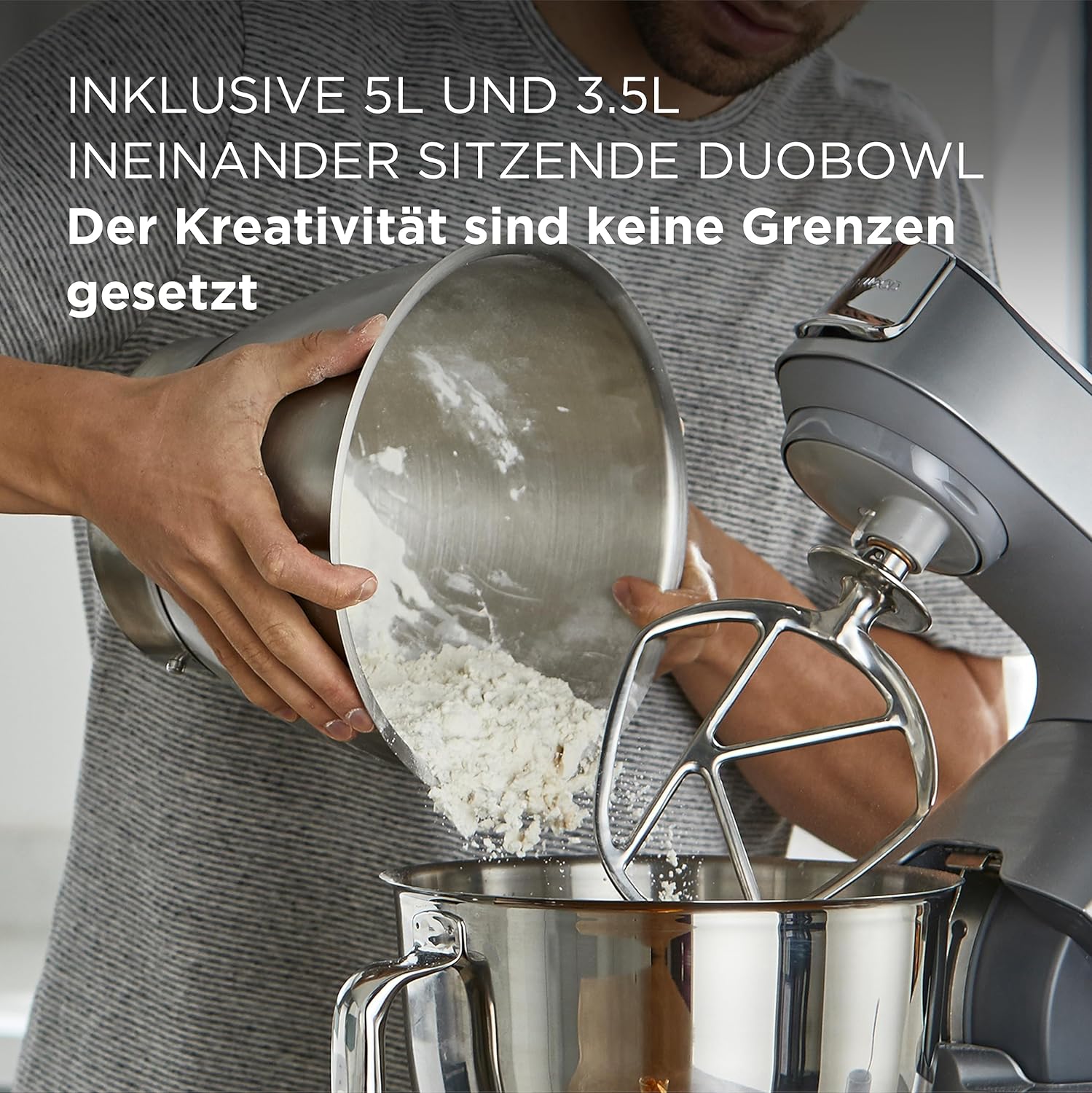 Kenwood Titanium Chef Baker KVL85.424SI Küchenmaschine mit integrierter Waage, inkl. 4-teiligem Patisserie-Set, 7 L und 5L Rührschüssel, stufenloser Geschwindigkeitsregler, 1200 W, Silber
