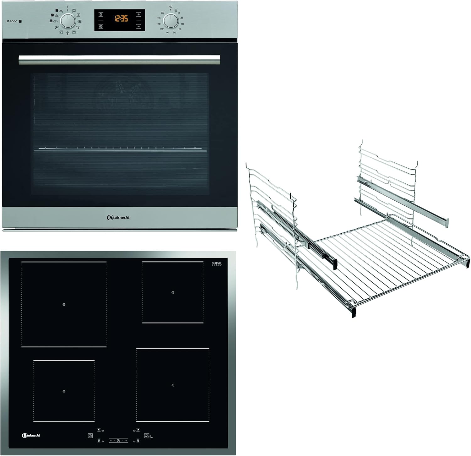 Bauknecht BAKO 566 IND Herd-Kochfeld Kombination/Induktionsfeld (60 cm) / Heißluft/Gentle Steam/Maxi Cooking/My Menue/Kochzonen mit Booster- Funktion/Backauszug auf 2 Ebenen, Edelstahl