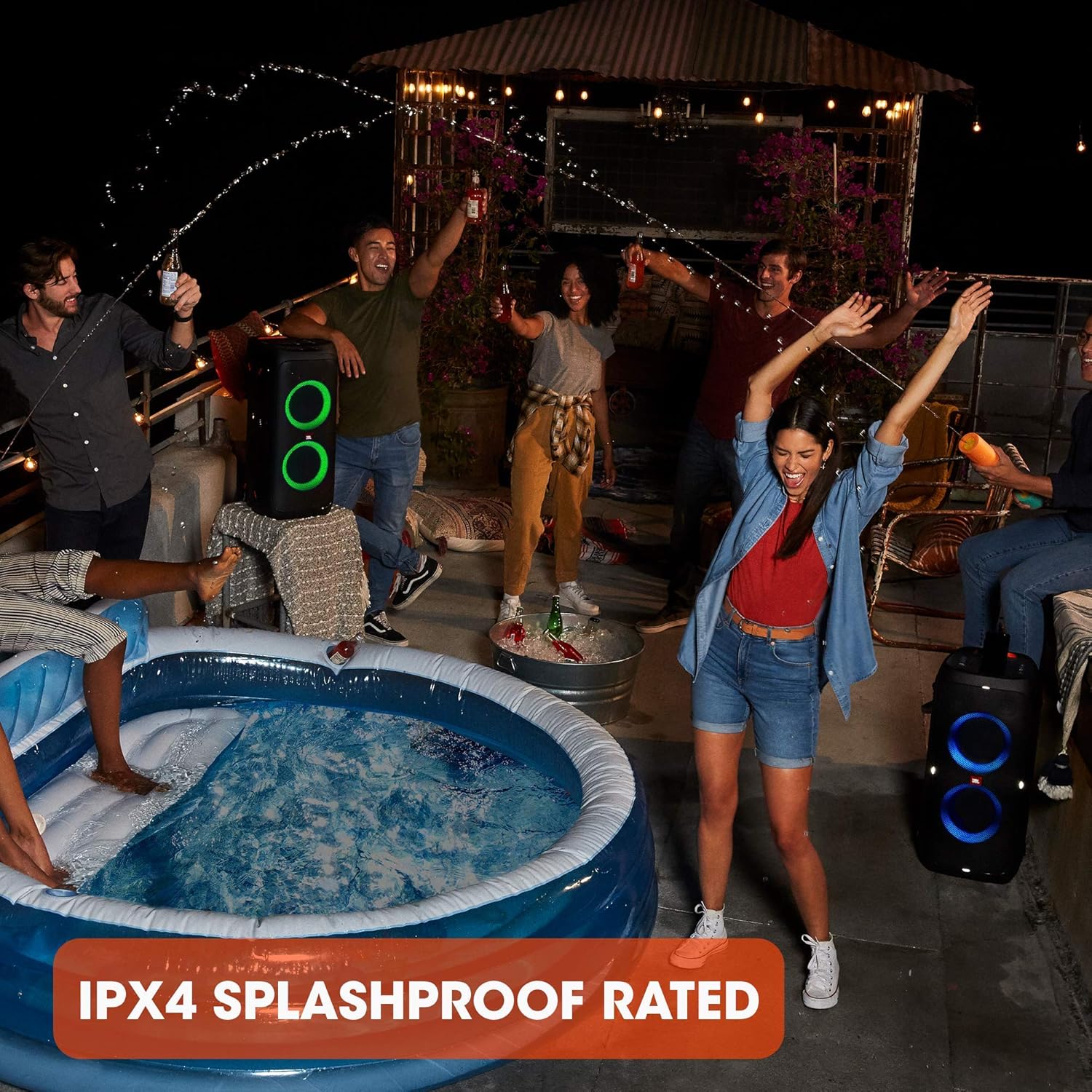 JBL PartyBox 710 - Schwarz – Trag - und rollbarer Bluetooth Party-Lautsprecher mit Lichteffekten – Spritzwassergeschützte, mobile Musikbox