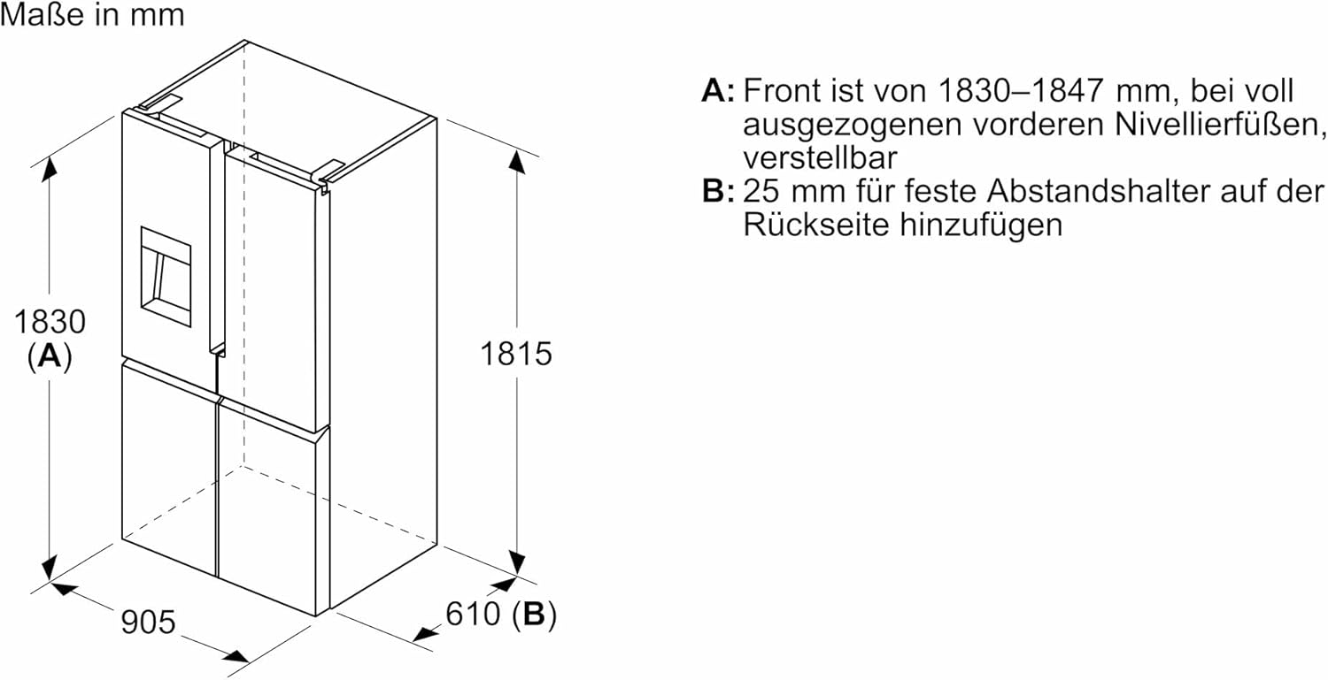 SIEMENS KF96NVPEA iQ300 Multi-Door-Kühlschrank, 183 x 91 cm, 405 L Kühlen & 200 L Gefrieren, hyperFresh längere Frische, noFrost nie wieder abtauen, superCooling schnellere Kühlung