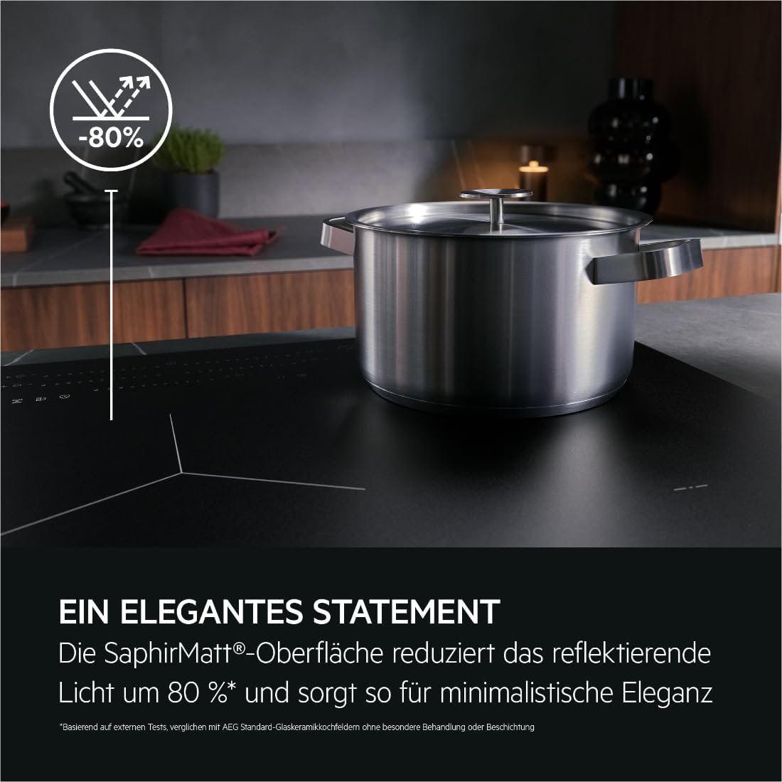 AEG IKE84441XB Autarkes Kochfeld / Herdplatte mit Touchscreen, Topferkennung & Hob²Hood-Funktion / Induktionskochplatte / 4 Kochzonen / Edelstahlrahmen / 80 cm Schwarz