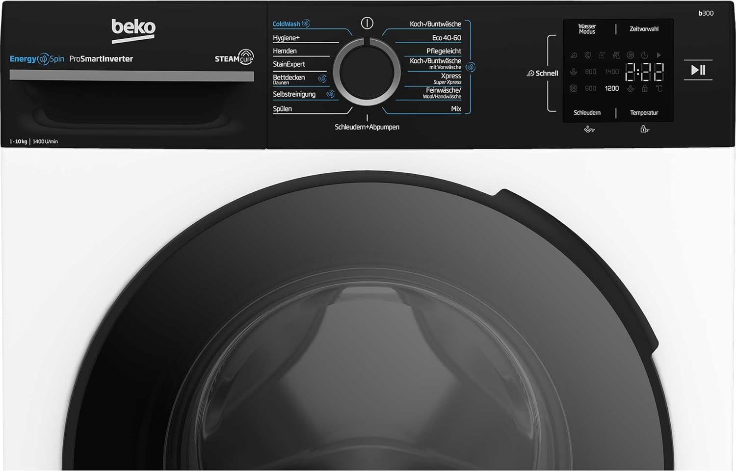 Beko WMC91464ST1 b300 Waschvollautomat, Waschmaschine, 9 kg, Bluetooth, ProSmart Inverter Motor, Dampffunktion, Pet Hair Removal, Watersafe+, Weiß