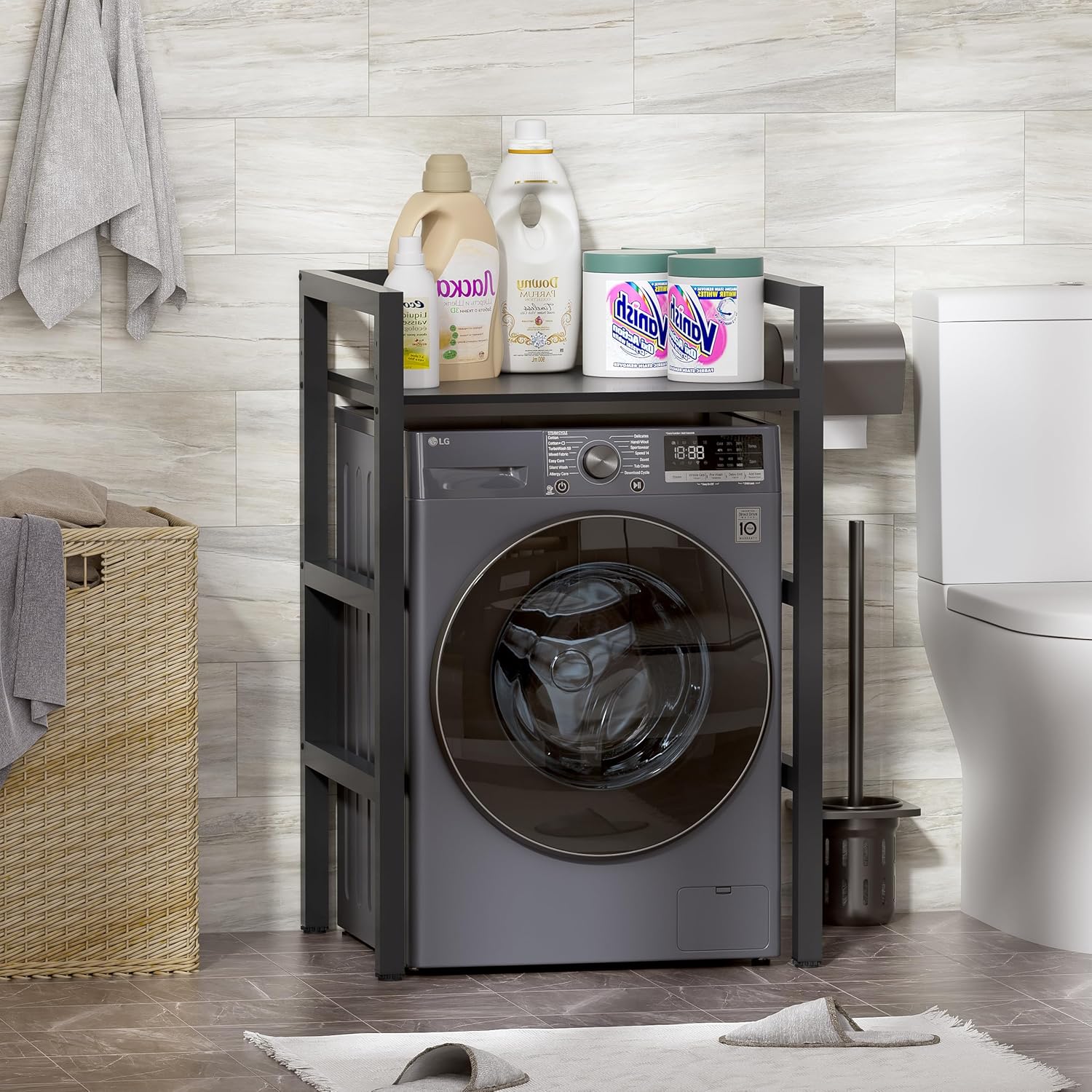 MSFE Regal über Waschmaschine,Höhenverstellbarer Wäschetrocknerständer,Lagerregal über der Waschmaschine, Tragfähigkeit 350 kg,für Waschmaschine und Trockner,73 * 64 * 110cm,Patentiertes Produkt