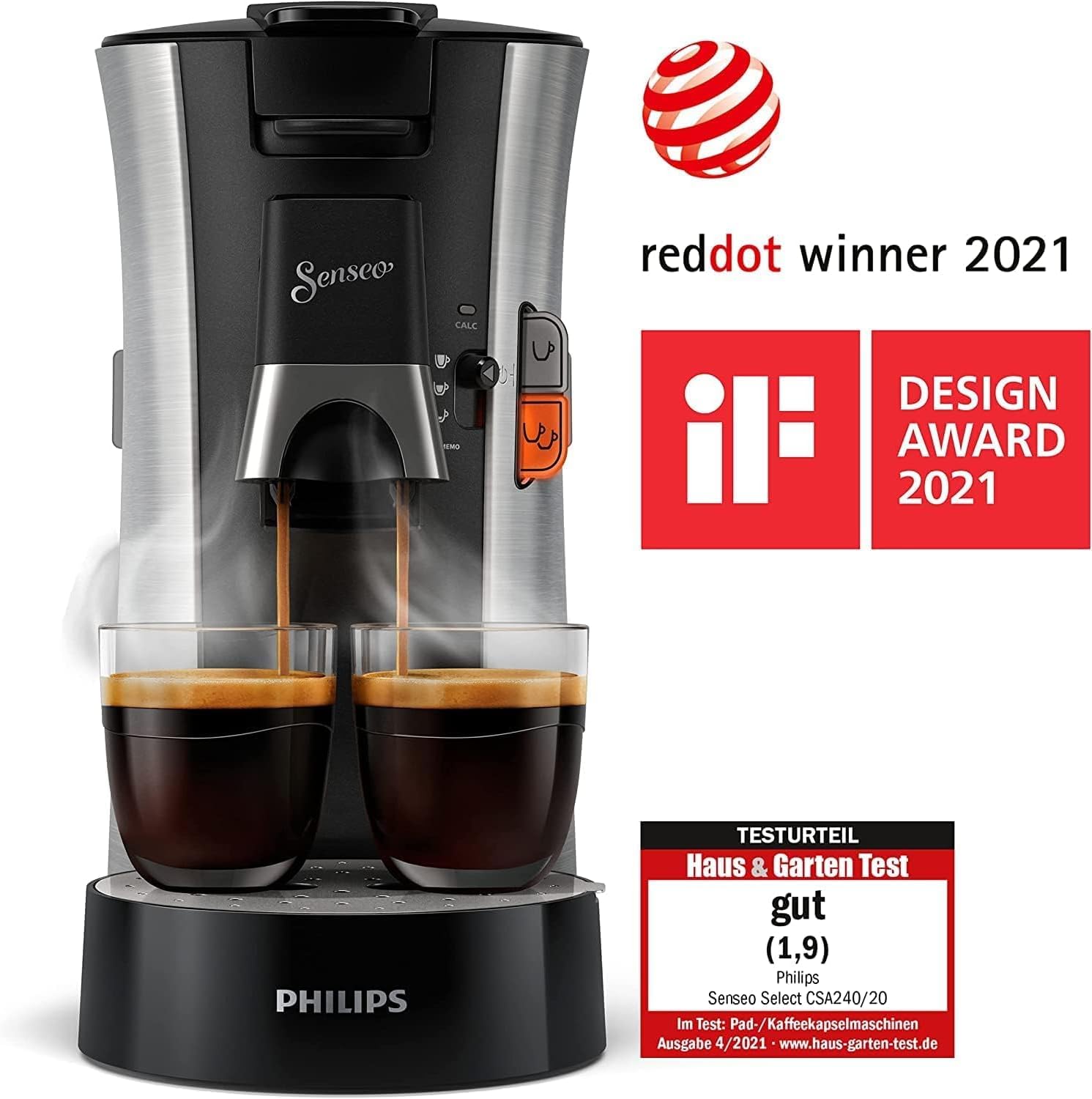 Philips Senseo Select CSA240/20 Kaffeepadmaschine (Kaffeestrkewahl Plus, Memo-Funktion, aus recyceltem Plastik), Schwarz Eco