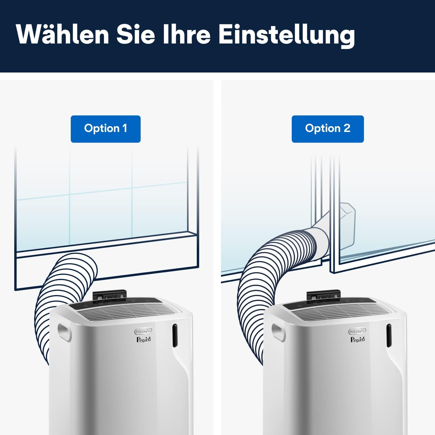 De'Longhi Pinguino PAC EM82, Mobile Klimaanlage für Rume bis zu 80 m, 9.400 BTU, 2,4 kW, 63 dB, Entfeuchtungsfunktion, Energieklasse A, 24h-Timer, Wei
