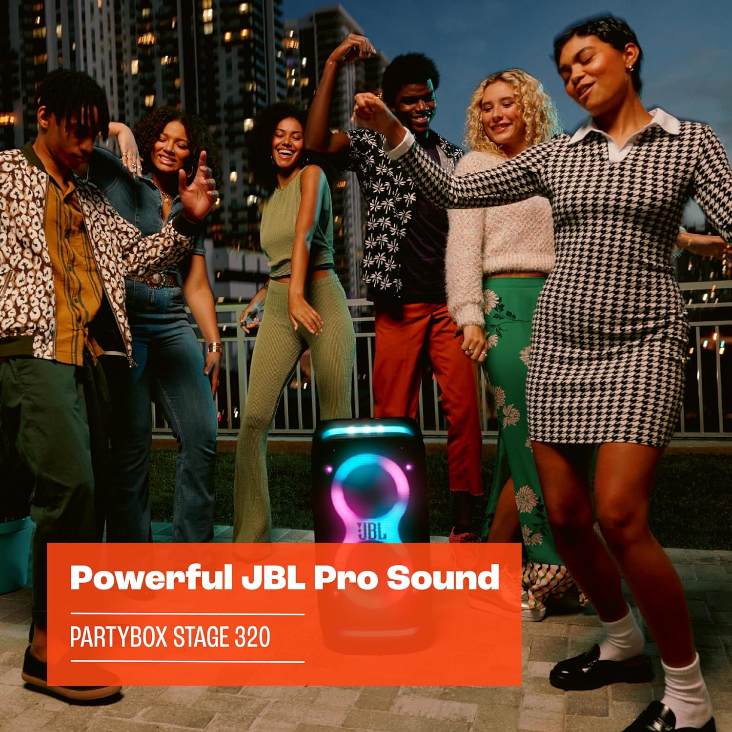 JBL Partybox Stage 120 in Schwarz – Tragbare Bluetooth-Lautsprecher-Box mit JBL Pro Sound, Lichtshow, KI-Sound-Boost und Teleskopgriff – 12 h Laufzeit