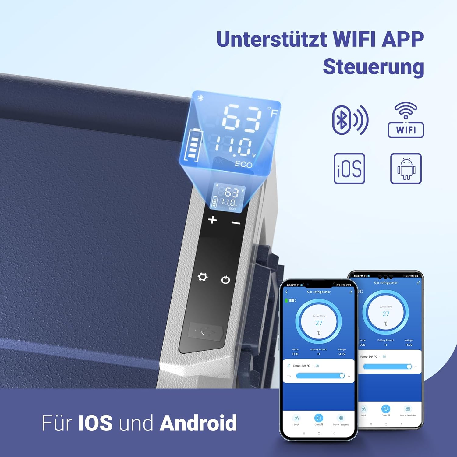 AAOBOSI Compressor Cool Box 36 L, Cool Box Car with WiFi App Control, 12/24 V and 100-240 V Electric Cool Box, up to -20 °C for Car, Truck, Boat, Motorhome, Camping, Double Zone