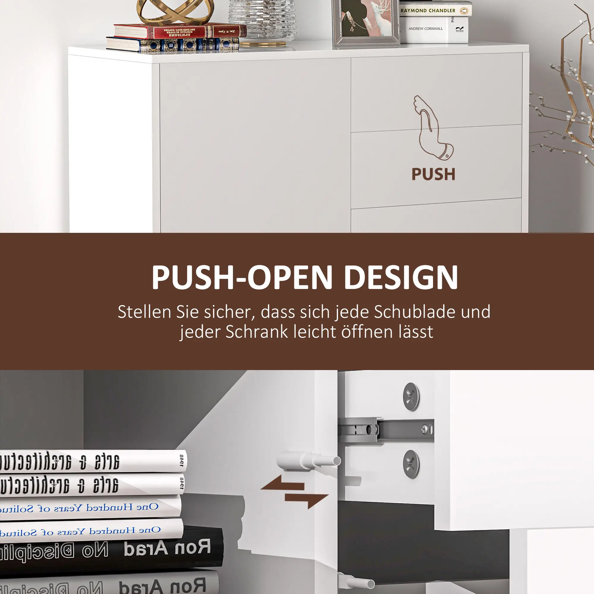 HOMCOM Sideboard Kommode verstellbares Regal Kippsicherung Weiß