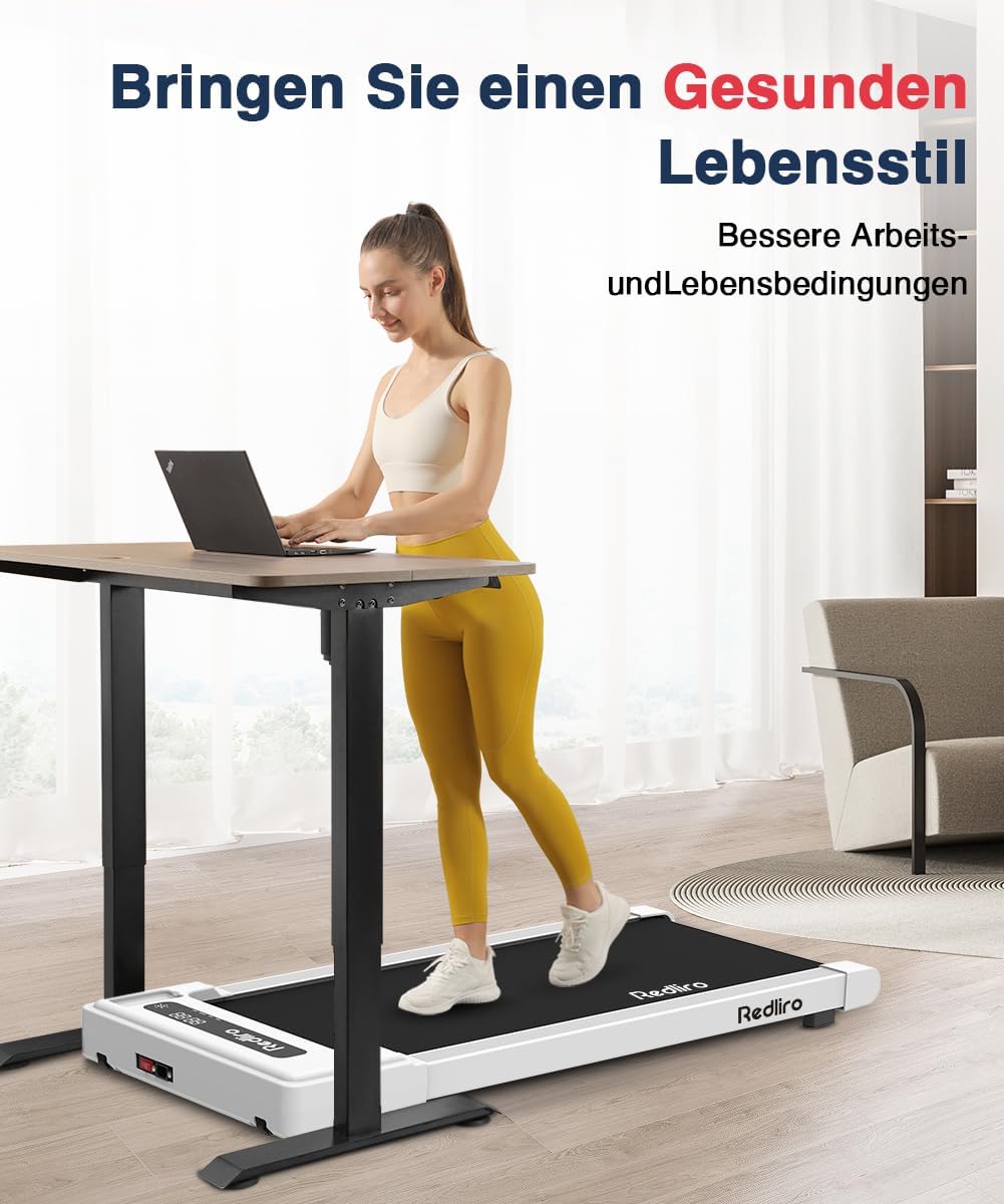 Redliro Walking Pad, Laufband für Zuhause mit Fernbedienung und LED-Anzeige, Kompaktes und leises Laufband Schreibtisch für Zuhause/Büro 1-6km/h