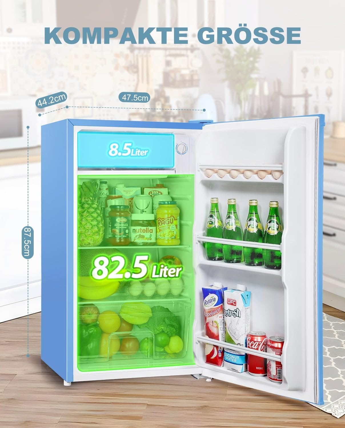 Upstreman 91L Kühlschrank mit Gefrierfach,Kleiner Kühlschrank mit Gemüsefach und Gefrierfach, Einstellbarem Thermostat, Mini-Kühlschrank für Wohnheim, Büro, Schlafzimmer, Weiß-BR321