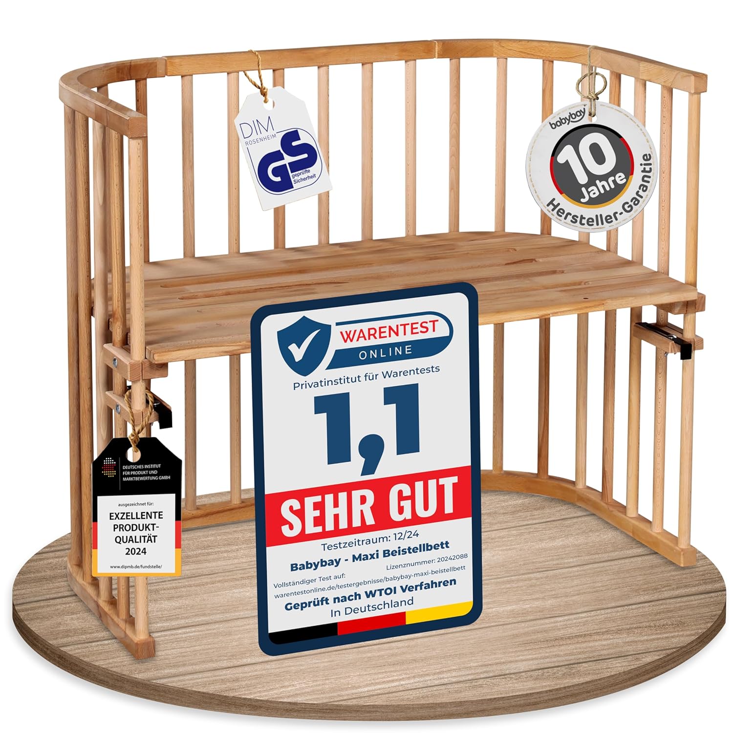 babybay Original Beistellbett aus massivem Buchenholz / kompakt & verwandelbar / Kinderbett Höhe stufenlos verstellbar & umweltfreundlich / mitwachsendes Babybett (weiß lackiert) / inkl. Matratze