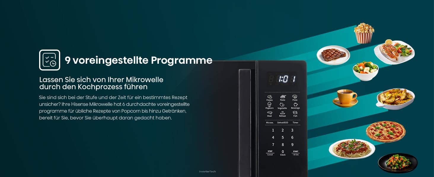 Hisense Elektronische Mikrowelle, Fassungsvermögen 23 l, Leistung 800 W, Grillleistung 1000 W, LED-Display mit Touch-Steuerung, Schwarz