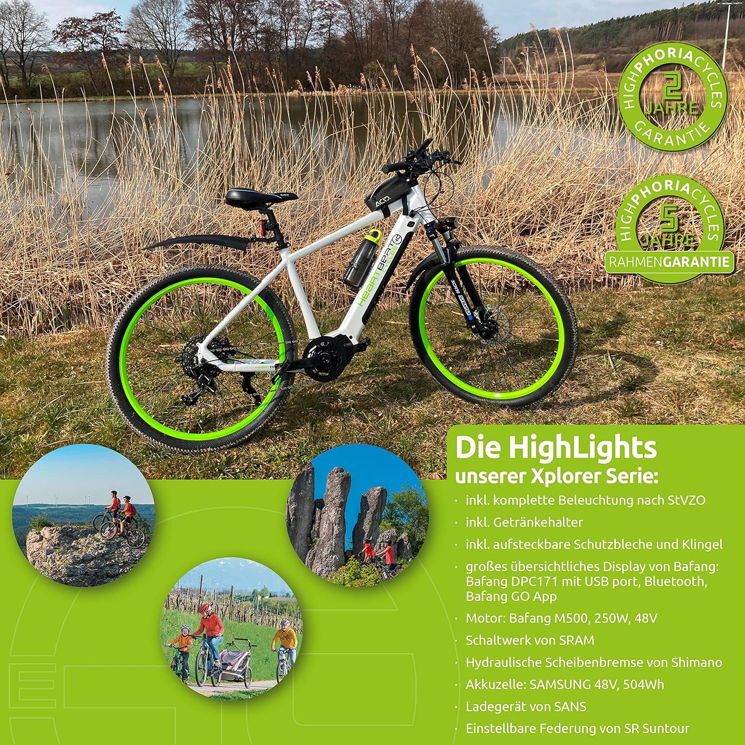 Highphoria Elektrofahrrad Erwachsene, 250W 25 km/h E-Bike mit Batterie, Starker Motor, Kettenschaltung, E-Mountainbike mit Hydraulische Federgabel Pedelec für Damen & Herren