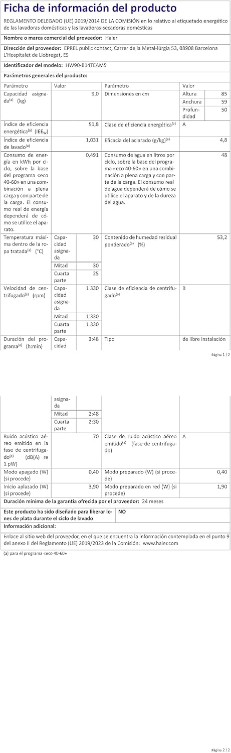 Haier HW80-BP1439N Waschmaschine / 8 kg / 1400 UpM / Inverter Motor / Dampf-Funktion / AquaProtect-Schlauch / ABT / Eco 40-60 Programm