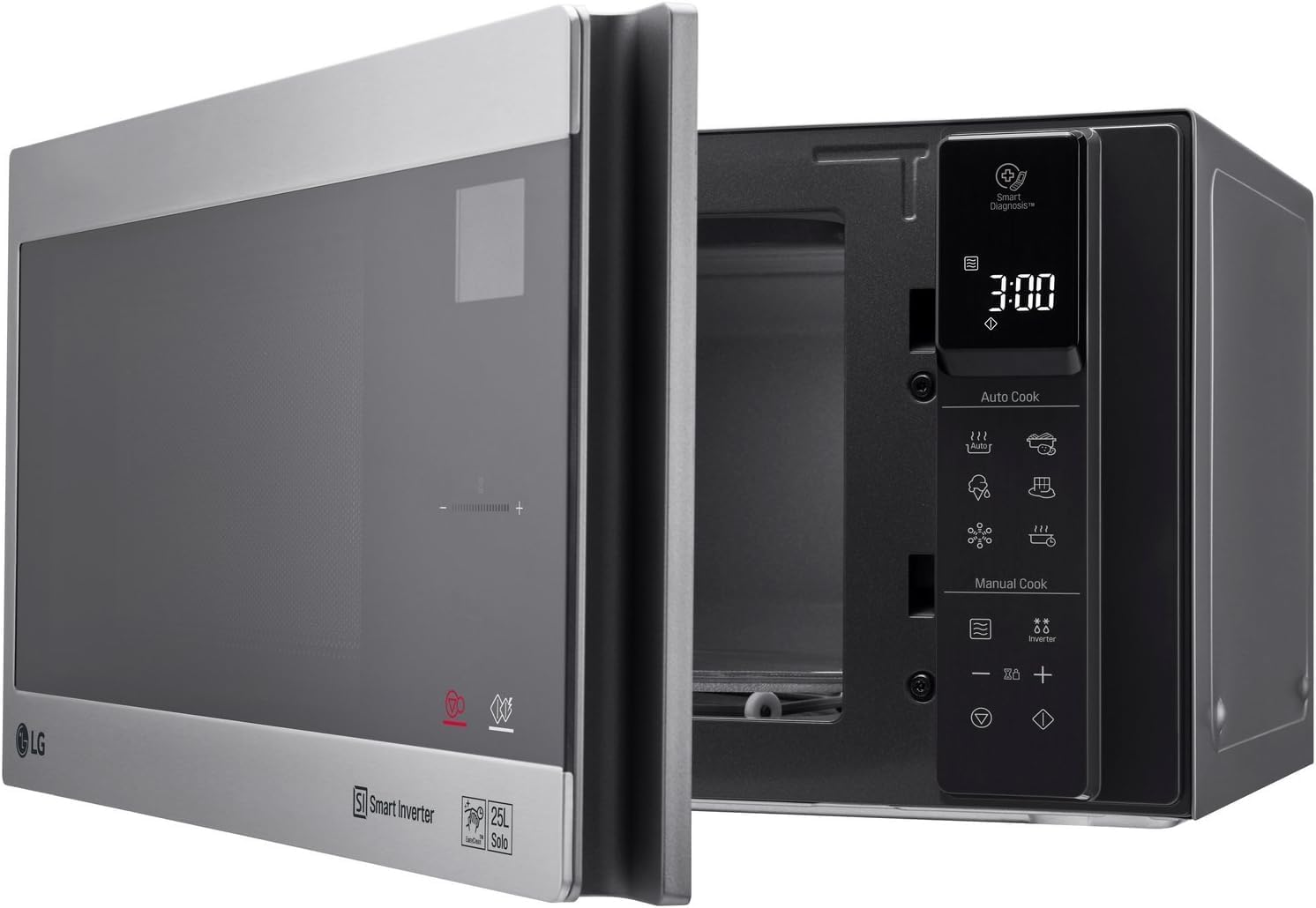 LG MS2595CIS Mikrowelle mit Smart Inverter Technologie, 25 Liter Kapazität, 1000 W, Automatikprogramme, einstellbare Leistungsstufen und EasyClean-Funktion, Silber