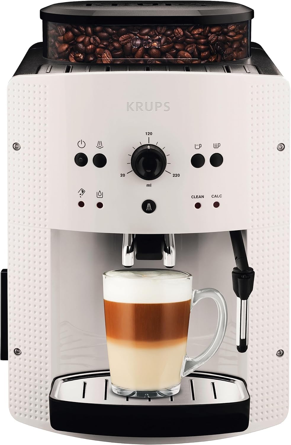 Krups Arabica Picto Kaffeevollautomat, Milchschaumdüse, 2-Tassen-Funktion, Drehregler, Einfache Reinigung, Kaffeemaschine, Schwarz, EA810870
