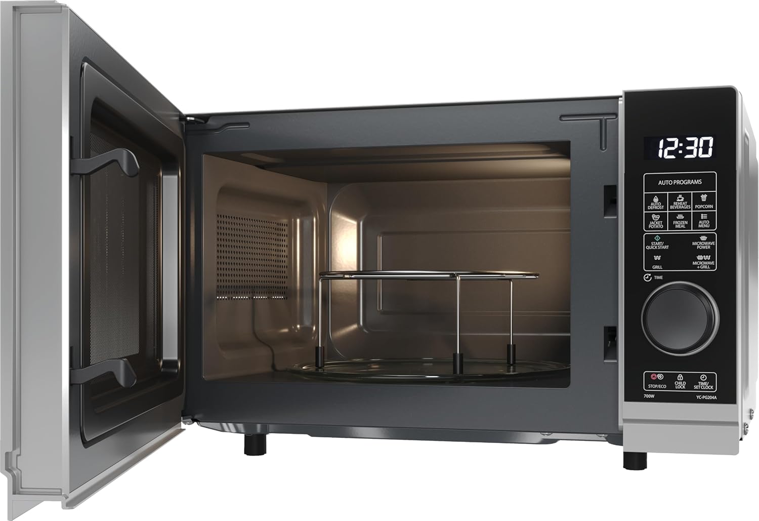 SHARP MG81ES Mikrowelle mit Grill (Mikrowelle: 900W, Grill: 1100W, 11 Leistungsstufen, Auftaufunktion, Abmessungen: 512x300x396cm, Emaille-Keramik-Garraum mit antibakteriellen Eigenschaften), silber