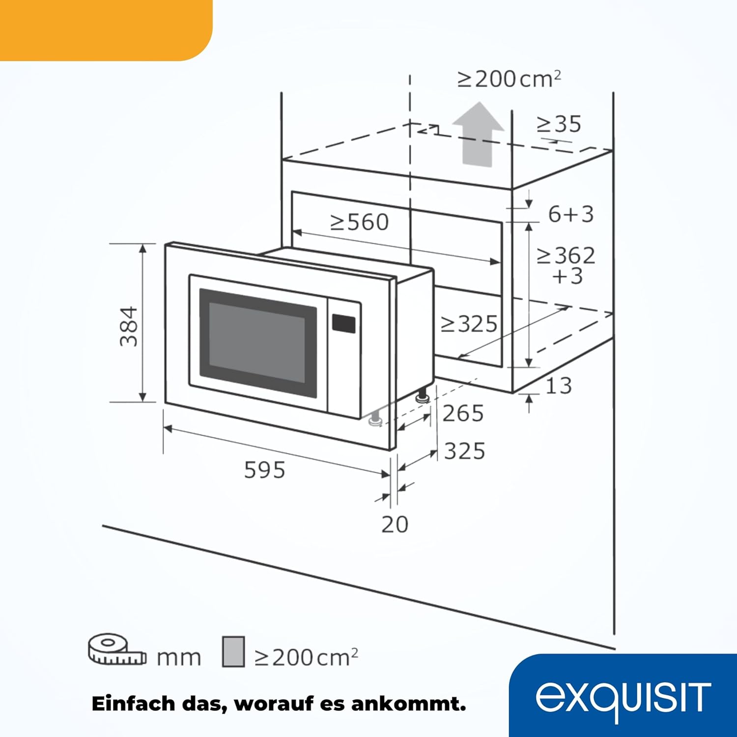 Exquisit Einbaumikrowelle EMW10-020 inox | 800 W Leistung | Kinderleichte Bedienung | Einfacher Einbau | Timer | Drehteller 27cm | Mikrowelle 60 cm | Einbaugerät | Edelstahl
