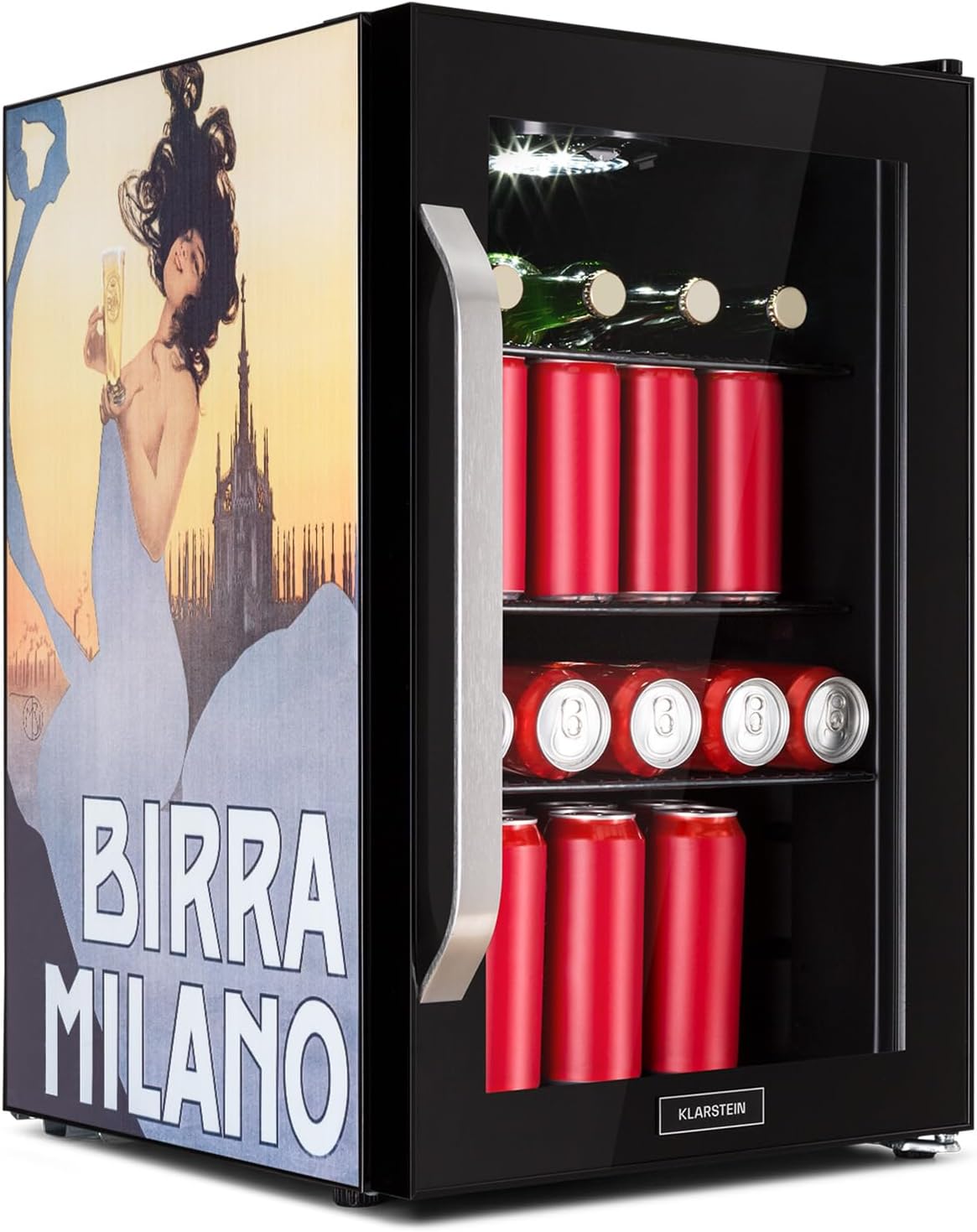 Klarstein Kühlschrank 70L, Kleiner Kühlschrank mit Herausnehmbaren Ablagen, Leiser Mini Kühlschrank mit Glastür & LED, Getränkekühlschrank Klein, Outdoor Geeignet, Biersafe für Flaschen, 0-10°C