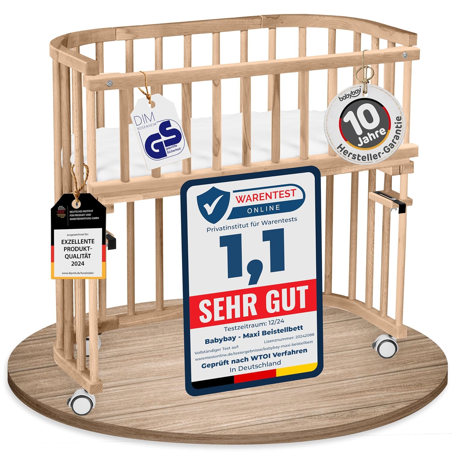 babybay Original Beistellbett aus massivem Buchenholz / kompakt & verwandelbar / Kinderbett Höhe stufenlos verstellbar & umweltfreundlich / mitwachsendes Babybett (weiß lackiert) / inkl. Matratze