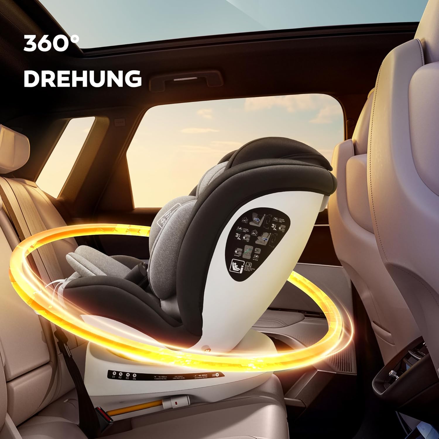 Miophy I-Size 360°drehbar Kindersitz, Gruppe 0+1/2/3, 0-12 Jahre, 40-150 cm, Baby Autositz mit isofix