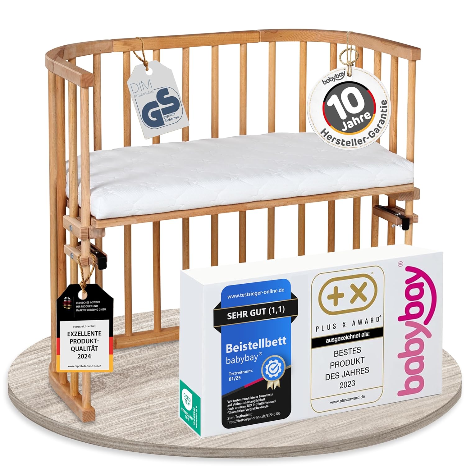 babybay Original Beistellbett aus massivem Buchenholz / kompakt & verwandelbar / Kinderbett Höhe stufenlos verstellbar & umweltfreundlich / mitwachsendes Babybett (weiß lackiert) / inkl. Matratze