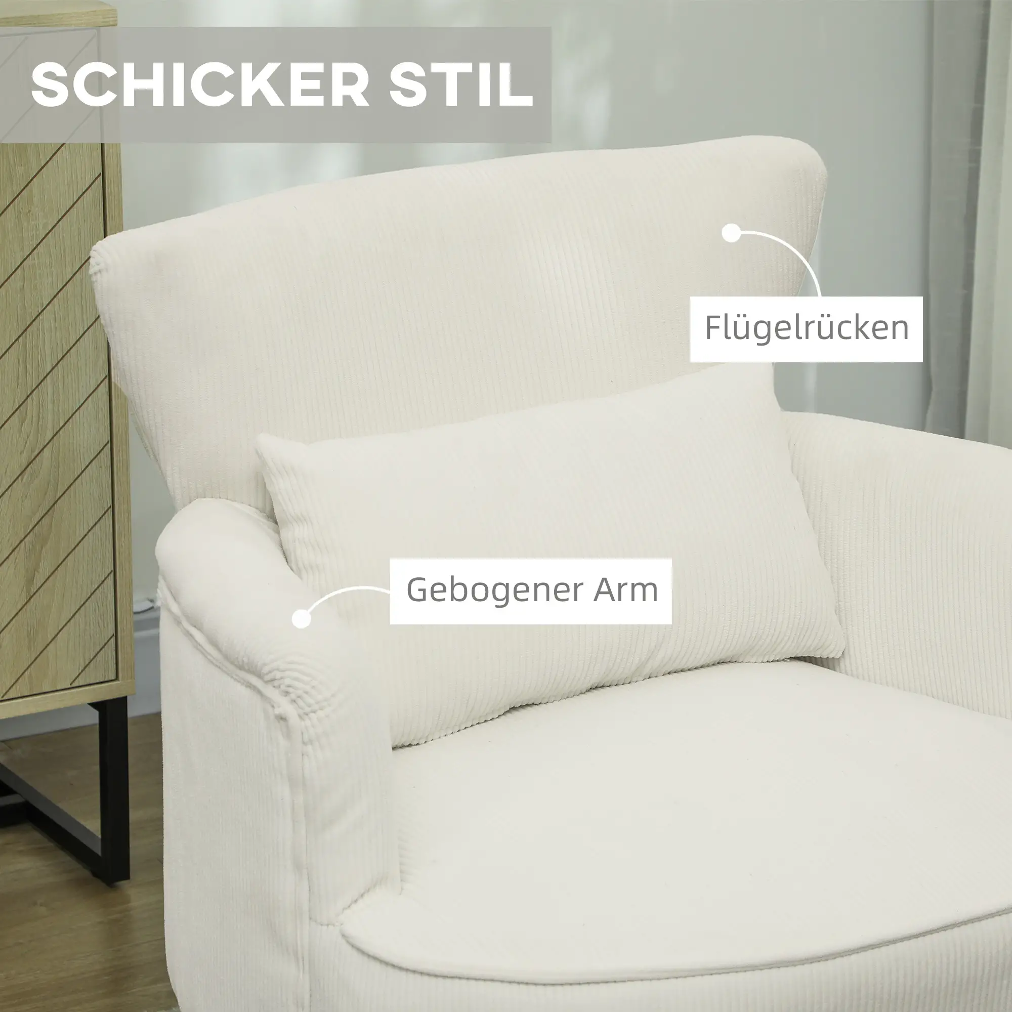 HOMCOM Polstersessel Wohnzimmer weich & federnd Flügelrücken cremeweiß