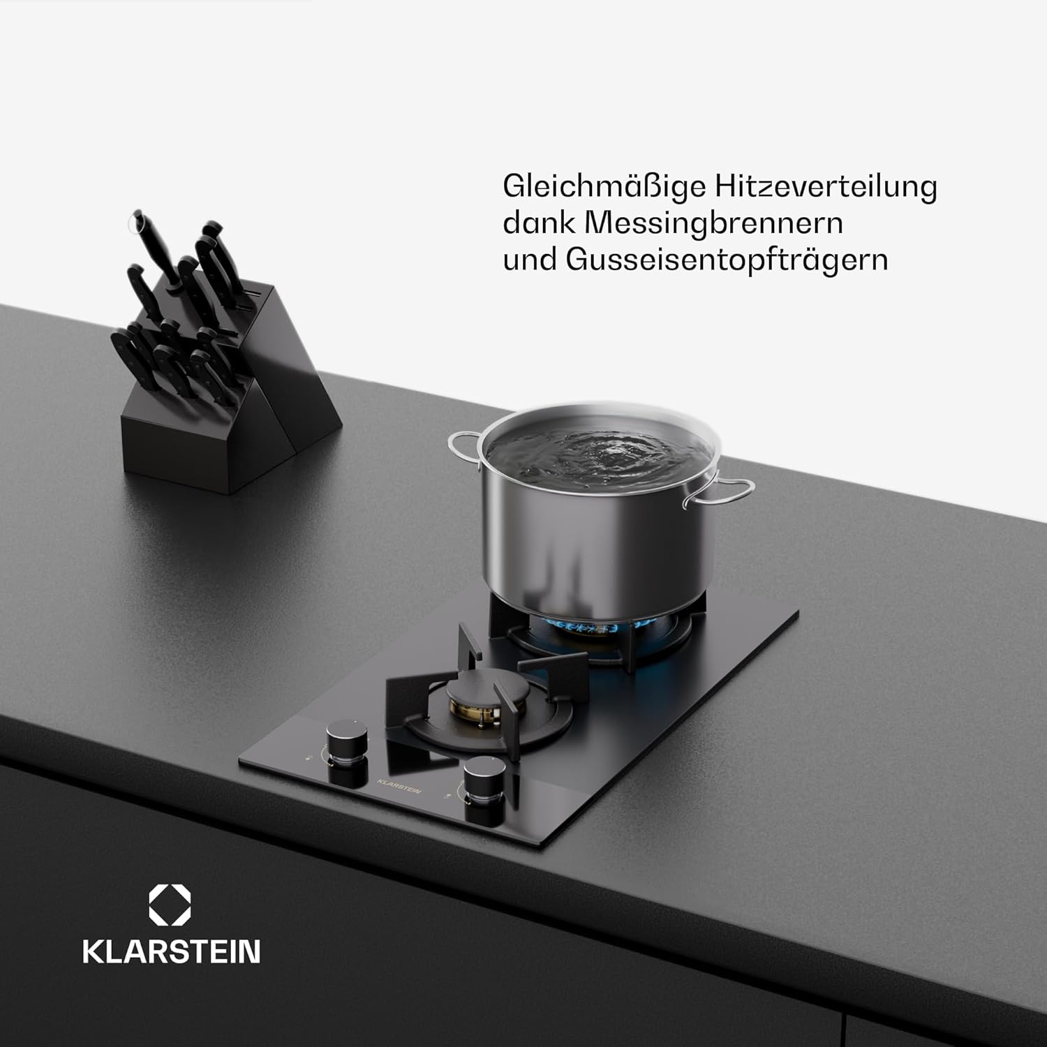Klarstein Gasherd, Gaskochfeld 4 Flammig, Einbau-Gaskocher für Zuhause & Wohnmobil, Campingkocher mit Glasplatte, Gasherd für Propan- und Erdgas, Edelstahl Gas-Herdplatte Wok Brenner 8000 Watt