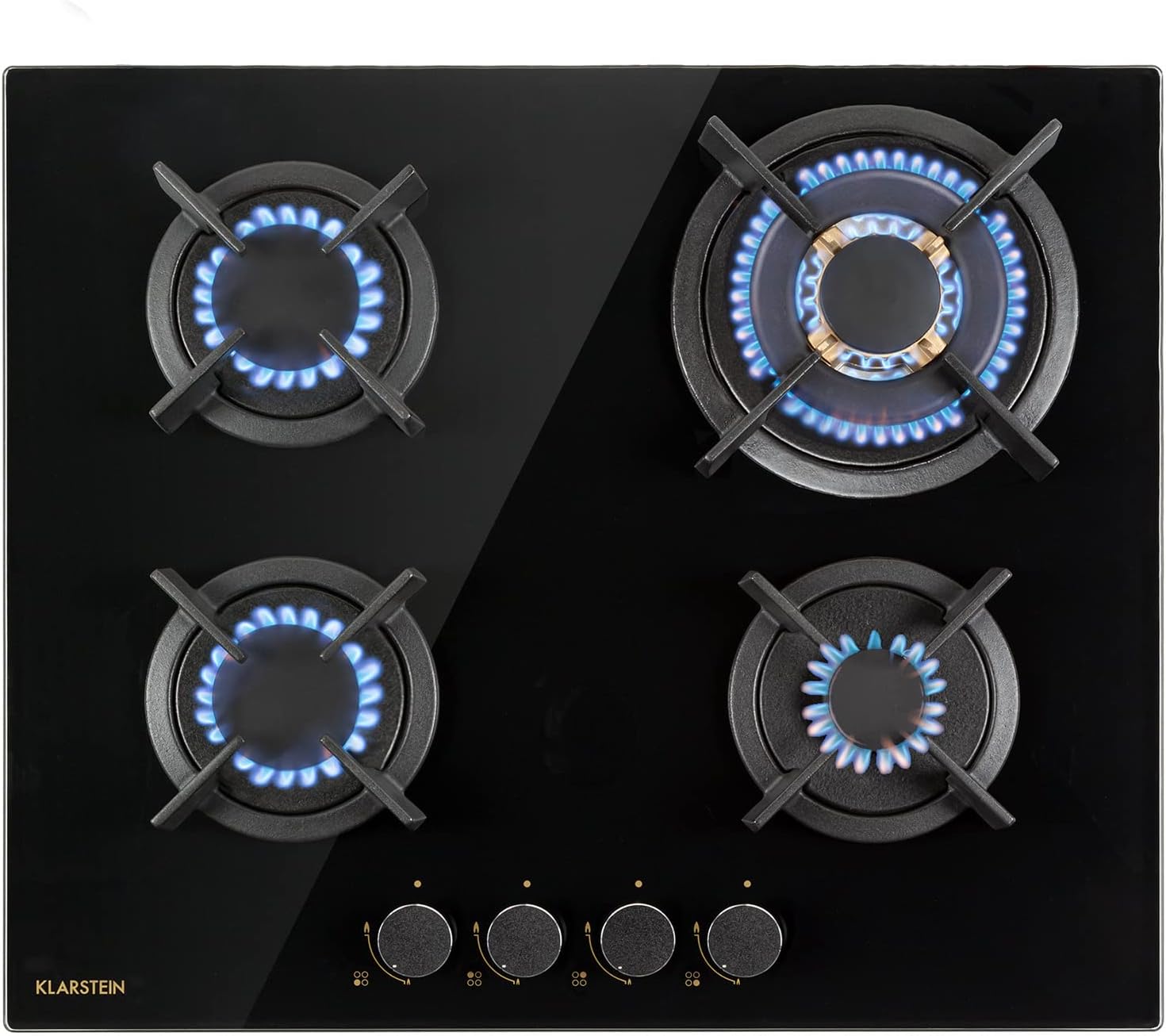 Klarstein Gasherd, Gaskochfeld 4 Flammig, Einbau-Gaskocher für Zuhause & Wohnmobil, Campingkocher mit Glasplatte, Gasherd für Propan- und Erdgas, Edelstahl Gas-Herdplatte Wok Brenner 8000 Watt