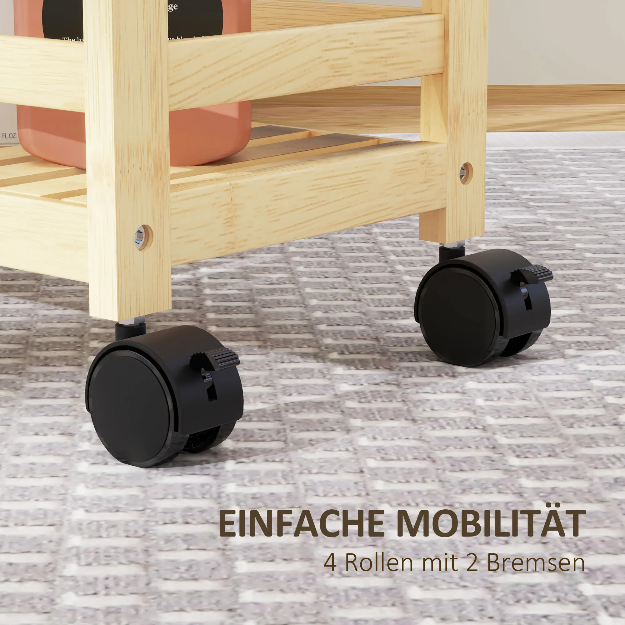 HOMCOM Servierwagen mit Rollen und Lamellenablagen Bambus