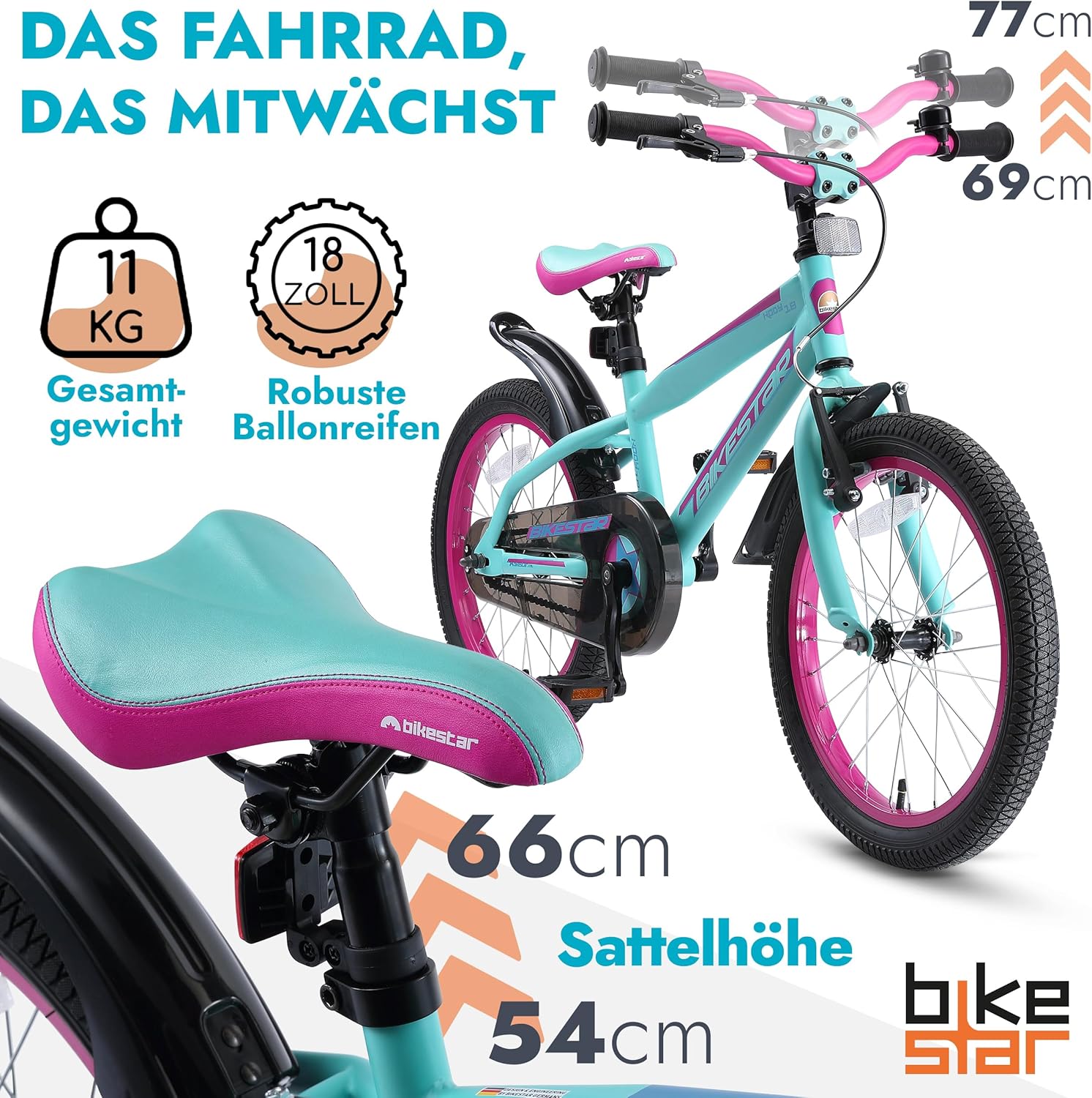 BIKESTAR Kinderfahrrad 18 Zoll für Mädchen und Jungen ab 5 Jahre | Kinderrad Urban Jungle | Fahrrad für Kinder | Risikofrei Testen