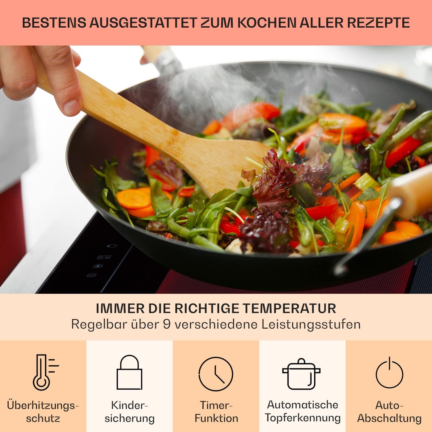 Klarstein 2-in-1 Induktionskochfeld mit Dunstabzug, Induktionskochfeld mit Abluft & Ventilator, 4-Zonen-Kochfeld, Glaskeramik-Einbauherd, Kochfeld mit Dunstabzug, Energieklasse A, 654m³/h Luftstrom