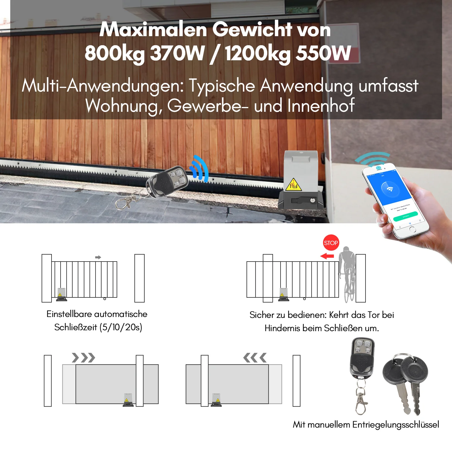 Sonnewelt Schiebetorantrieb Garagentorantrieb mit App-Steuerung 370W/550W