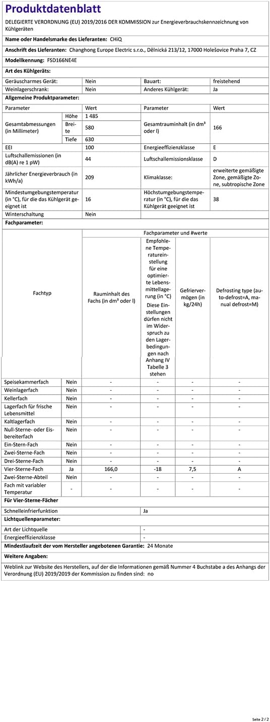 CHIQ Gefrierschrank FSD160D4E | Wechselbarer Türanschlag | Sehr Leise 41 DB (145L Manuelle Abtauung)| 12 Jahre Garantie auf den Kompressor*| 126 x 54 x 55 cm (HxBxT)