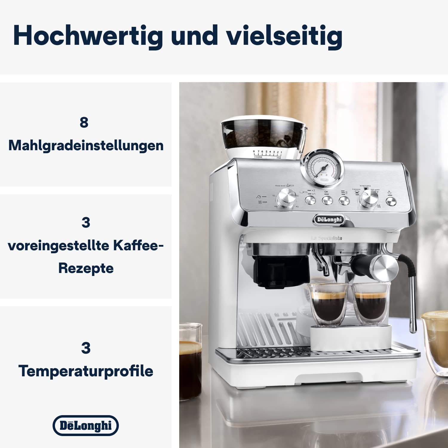 De'Longhi La Specialista Arte EC9155.MB Siebtrgermaschine, Espressomaschine mit Mahlwerk, 8 Mahlgrade, 15 Bar, 3 Temperaturen, Milchschaumdüse, 1300 W, 1,5 l Tank, Edelstahl/Schwarz inkl. Barista-Kit