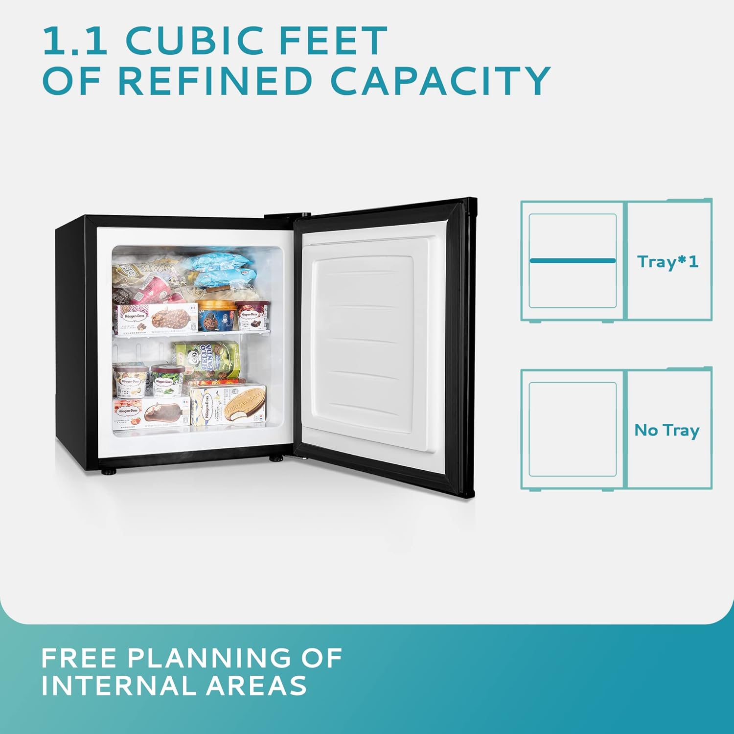 EUHOMY 46L Mini-Kühlschrank mit Umkehrbarer Tür, 7-Stufen Thermostat + Kühlbox, 39dB Ultra-Leise Kühlschrank klein für Schlafzimmer/Büro, Energieeffizient, Kompakt (Schwarz)