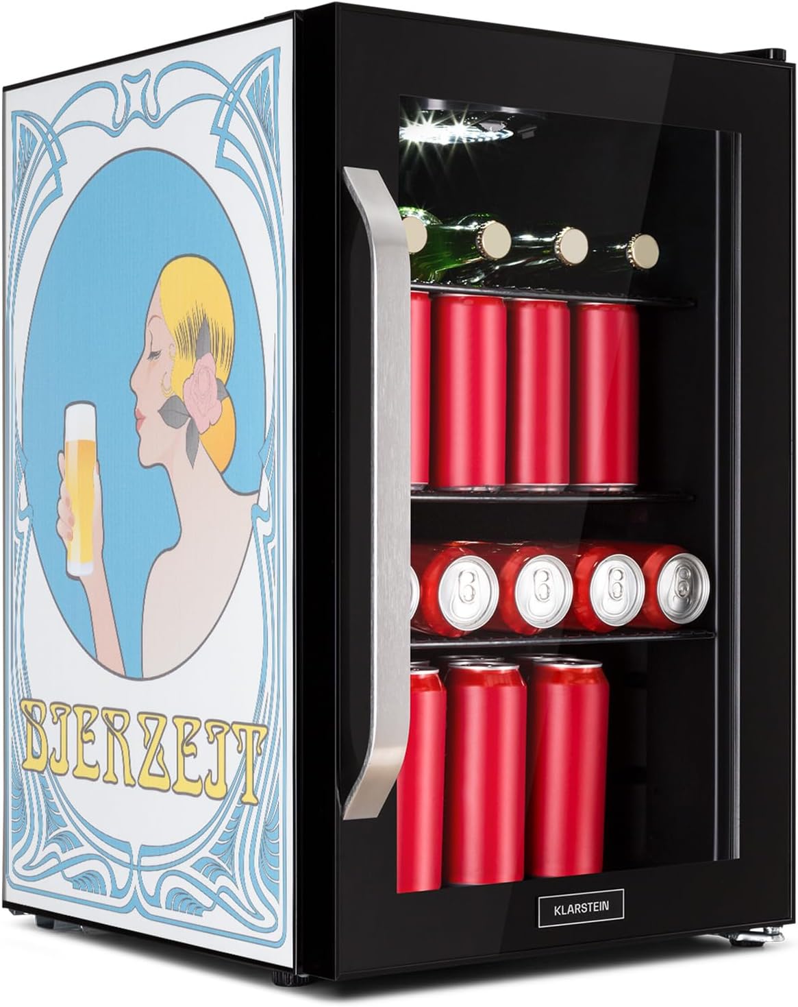 Klarstein Kühlschrank 70L, Kleiner Kühlschrank mit Herausnehmbaren Ablagen, Leiser Mini Kühlschrank mit Glastür & LED, Getränkekühlschrank Klein, Outdoor Geeignet, Biersafe für Flaschen, 0-10°C