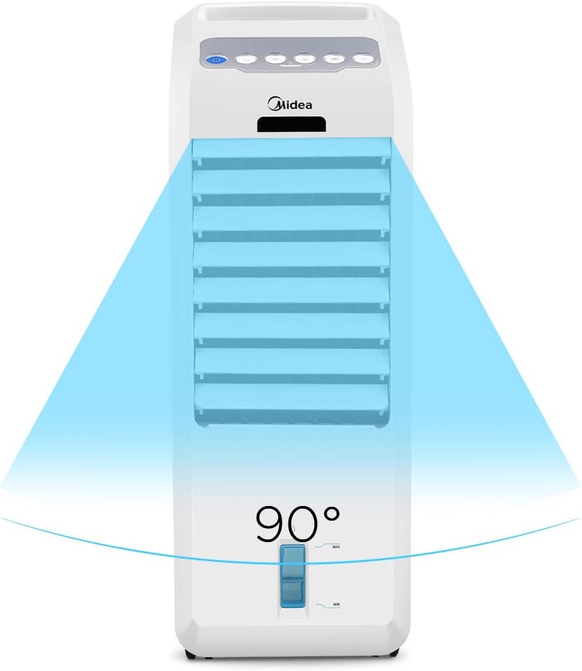 Midea Luftkühler mit Wasserkühlung, Klimaanlage Mobil, Ventilator mit 5L Wasserkühlung, Luftbefeuchter und Ionisation, Klimaanlage Ohne Abluftschlauch, 355m³/h, Ventilator mit Fernbedienung,55W,Weiß