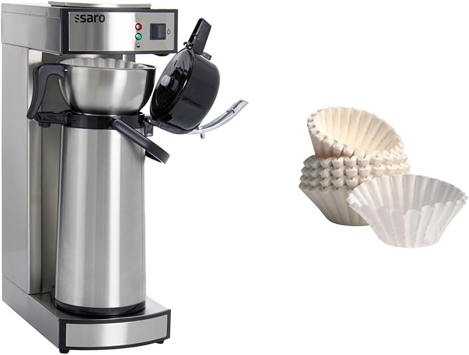 Saro Thermo Kaffeemaschine mit Korbfilter und Thermoskanne Industriekaffeemaschine mit Pumpkanne (2,2 Liter, ca. 10 Tassen Kaffee, Brüh- & Warmhaltefunktion), silber