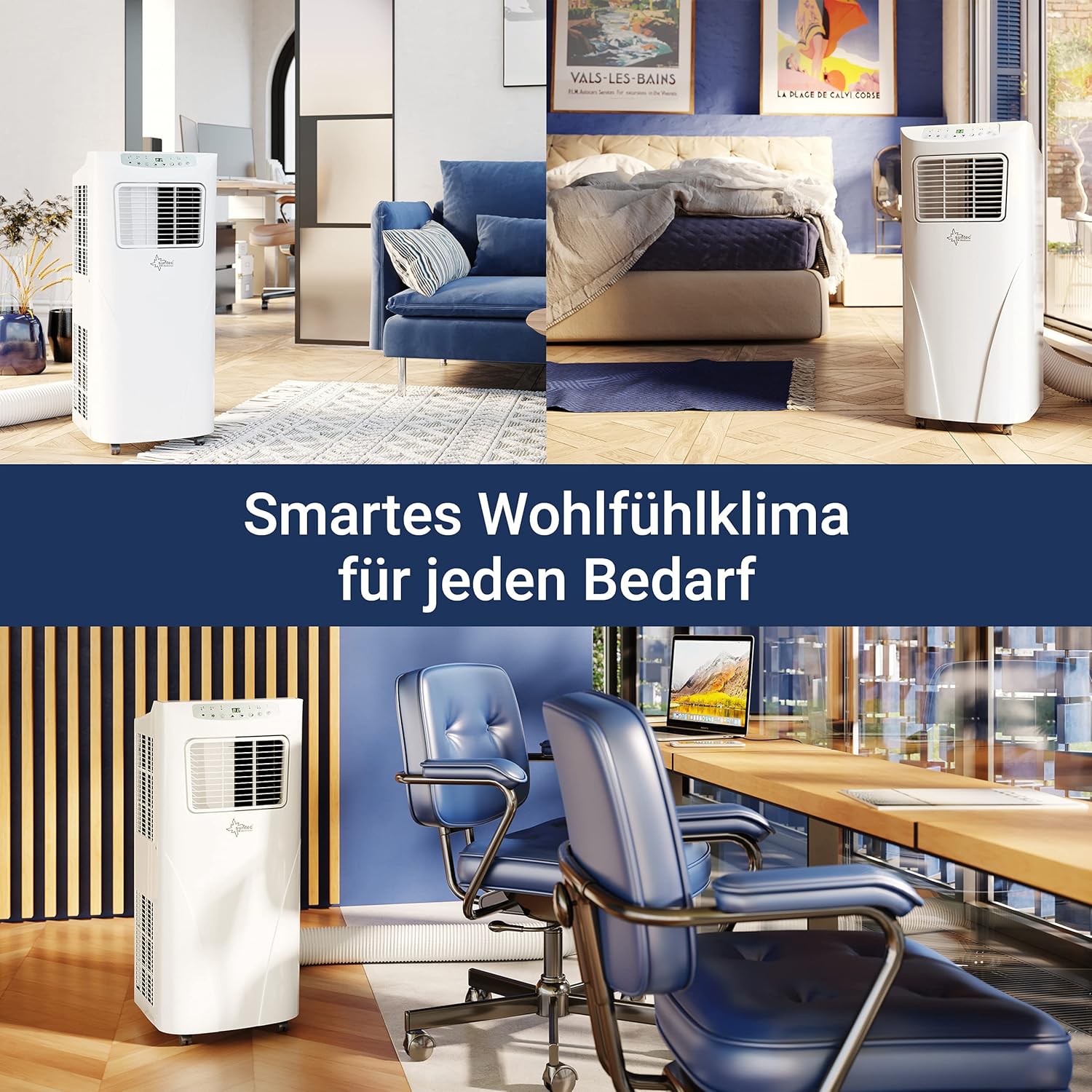 SUNTEC Mobiles Klimagerät Impuls 2.6 Eco R290 – Klimaanlage mobil und leise mit Abluftschlauch – Kühler & Entfeuchter für Räume bis 34 qm – Mobile Kühlung für Wohnung & Büro – 9.000 BTU | 2600 Watt